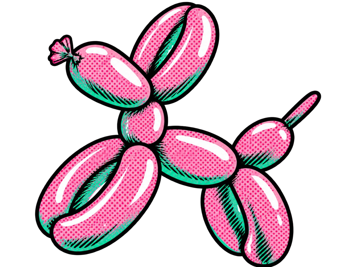 Illustration of a pink balloon animal dog